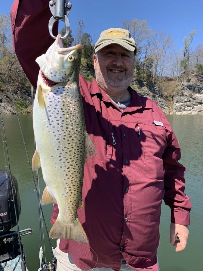 A heavy brown trout on the scale. Same trip, different fish entirely.