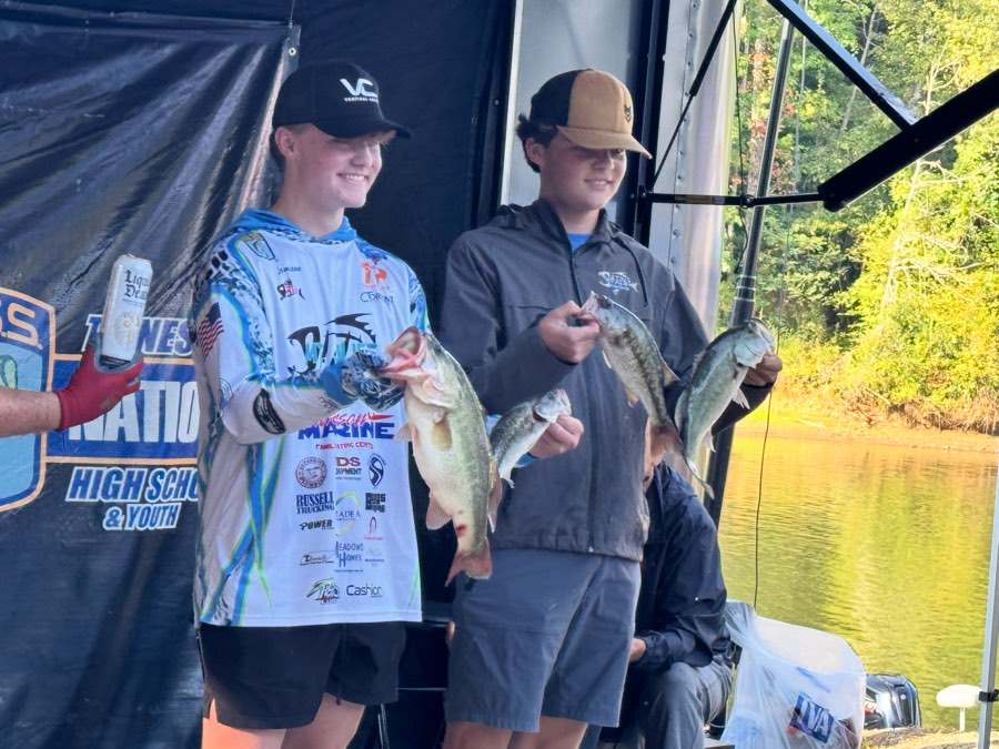 On the weigh-in stage with the day's fish.