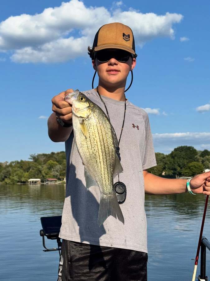 A white bass on a bluebird afternoon.